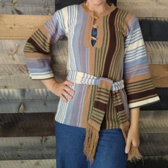 STRIPED TUNIC SWEATER 1970's 70's xxs xs - Picture 6 of 10